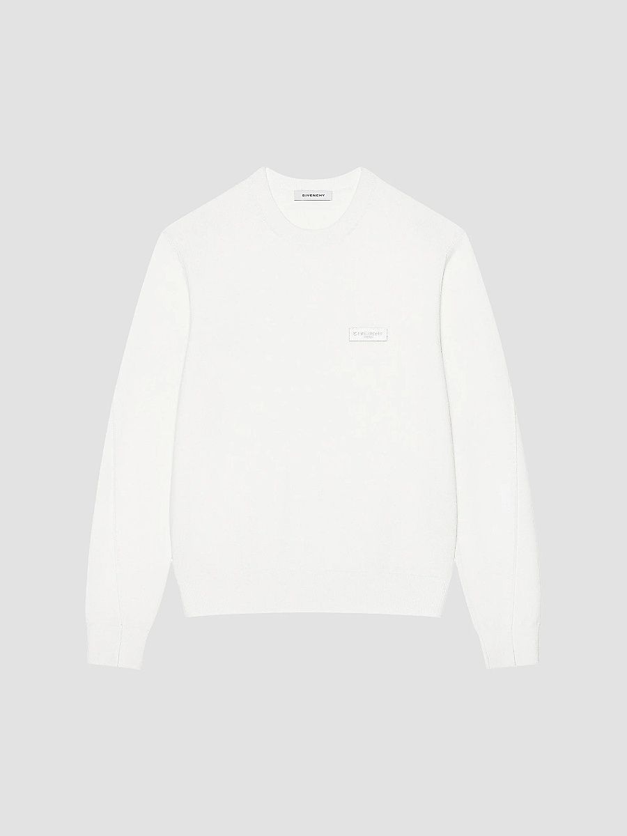 Givenchy Men's Sweater in Wool with Gros Grain Details - Ivory - Size Medium