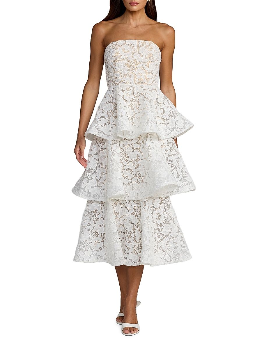 Women's Beaded Lace Strapless Midi-Dress - Ivory - Size 4