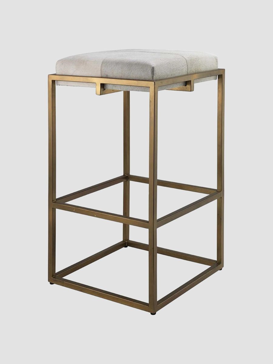 Shelby Hair-On-Hide Bar Stool - White