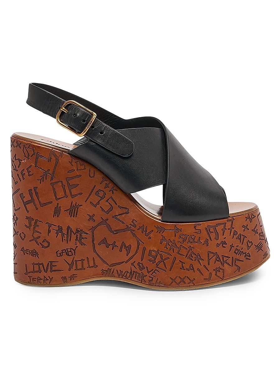 Women's Maxime 130MM Leather Platform Sandals - Black - Size 11