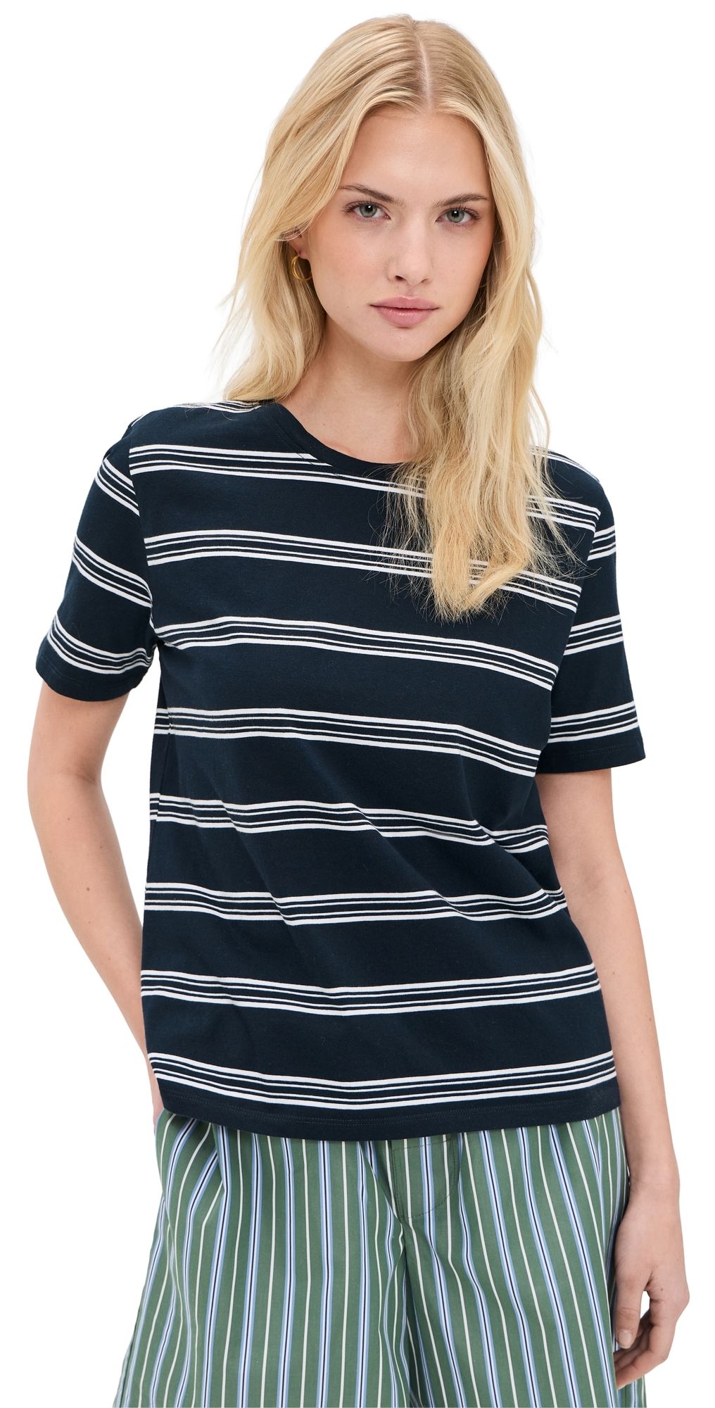 KULE The Modern Stripe Tee Navy/White Mixed Stripe L