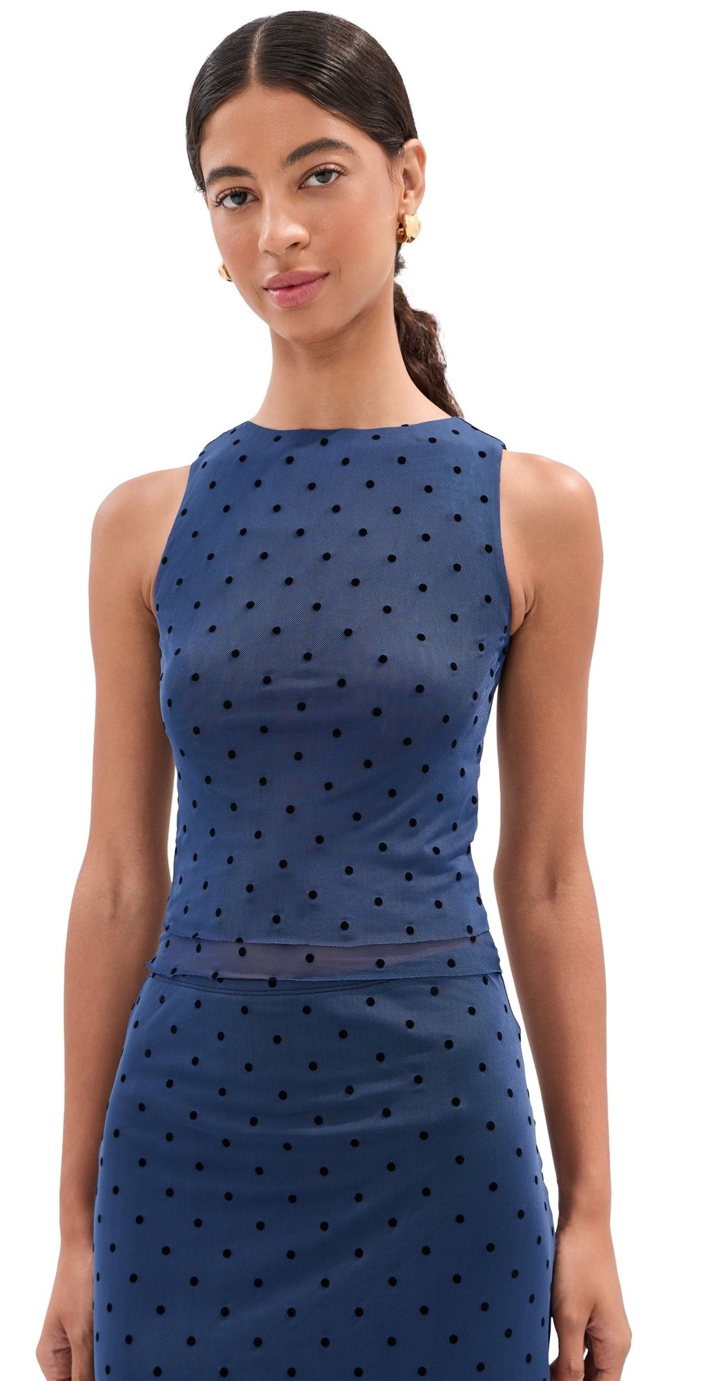 LE BOP Carrie Tank Top Navy Flocked Polka Dot XXL