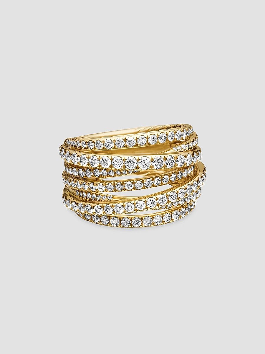 Women's Pavé Crossover Ring in 18K Yellow Gold - Diamond - Size 5.5