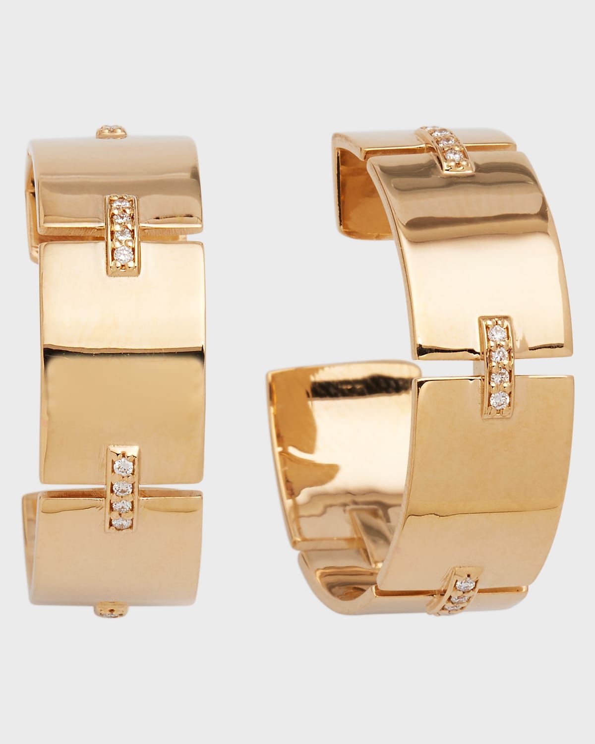 14K Gold Flawless Tag Link Vanity Hoop Earrings, 25mm