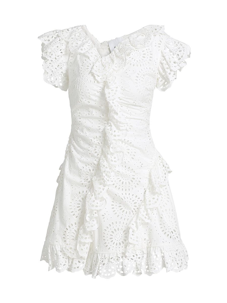 Women's Marie Ruffled Broderie Anglaise Minidress - White - Size 12