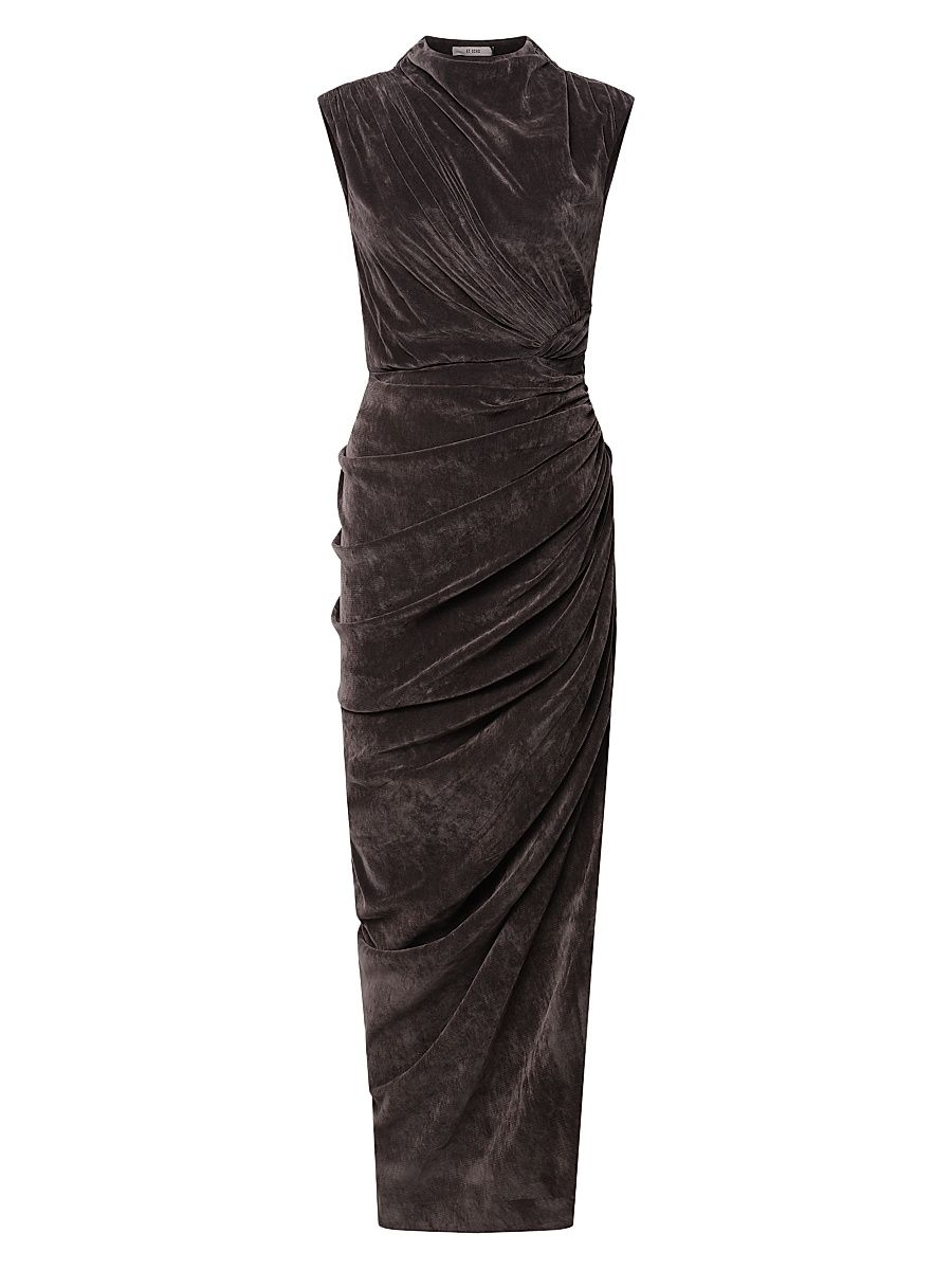 Women's Olympia Draped Velvet Midi-Dress - Charcoal - Size 12
