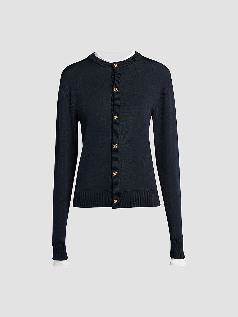 Women's Lightweight Silk-Blend Cardigan - Midnight Blue Chalk - Size XS