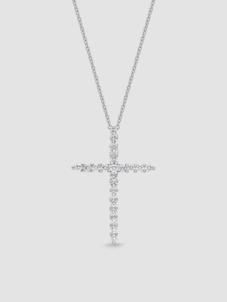 Women's 18K White Gold & 0.17-0.20 TCW Diamond Shared-Prong Cross Pendant Necklace - White Gold