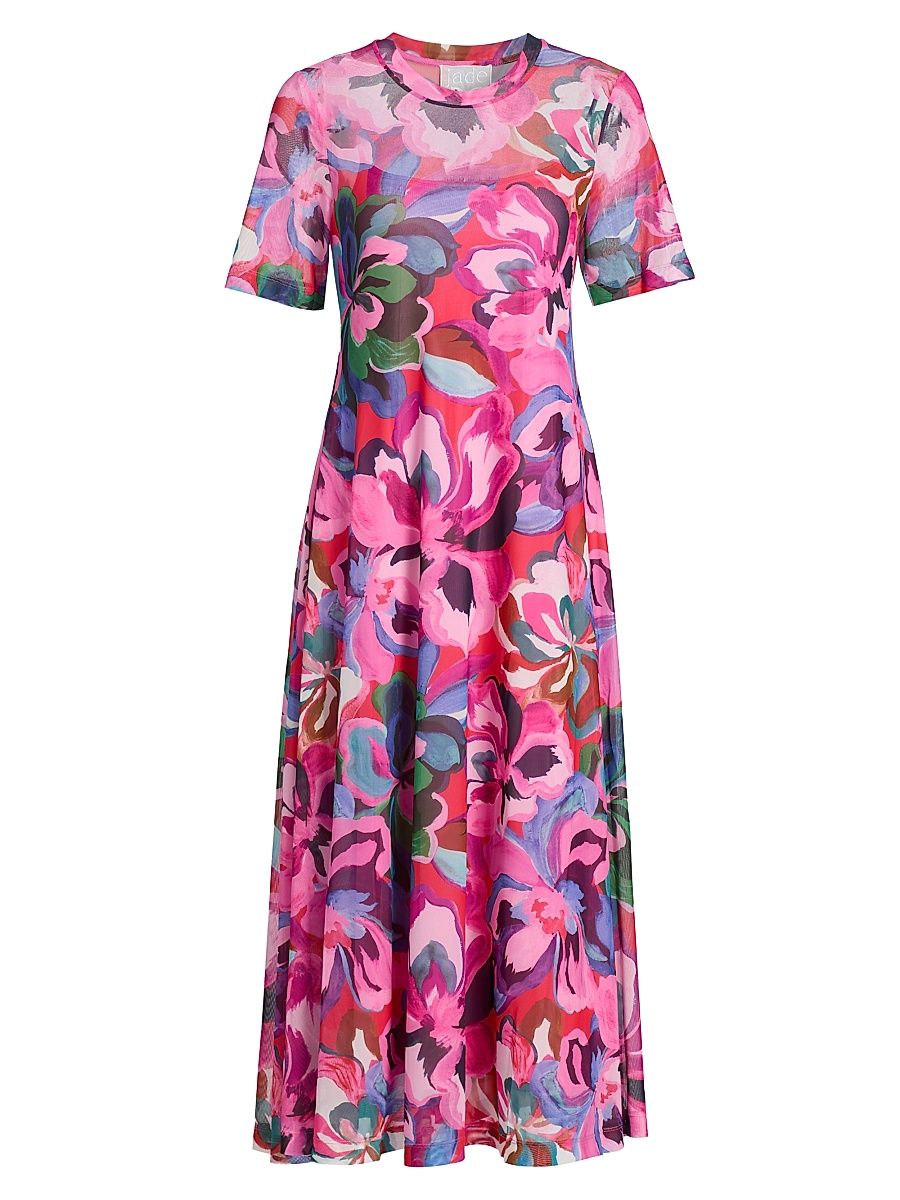 Women's Mesh Floral T-Shirt Dress - Ambre - Size Medium