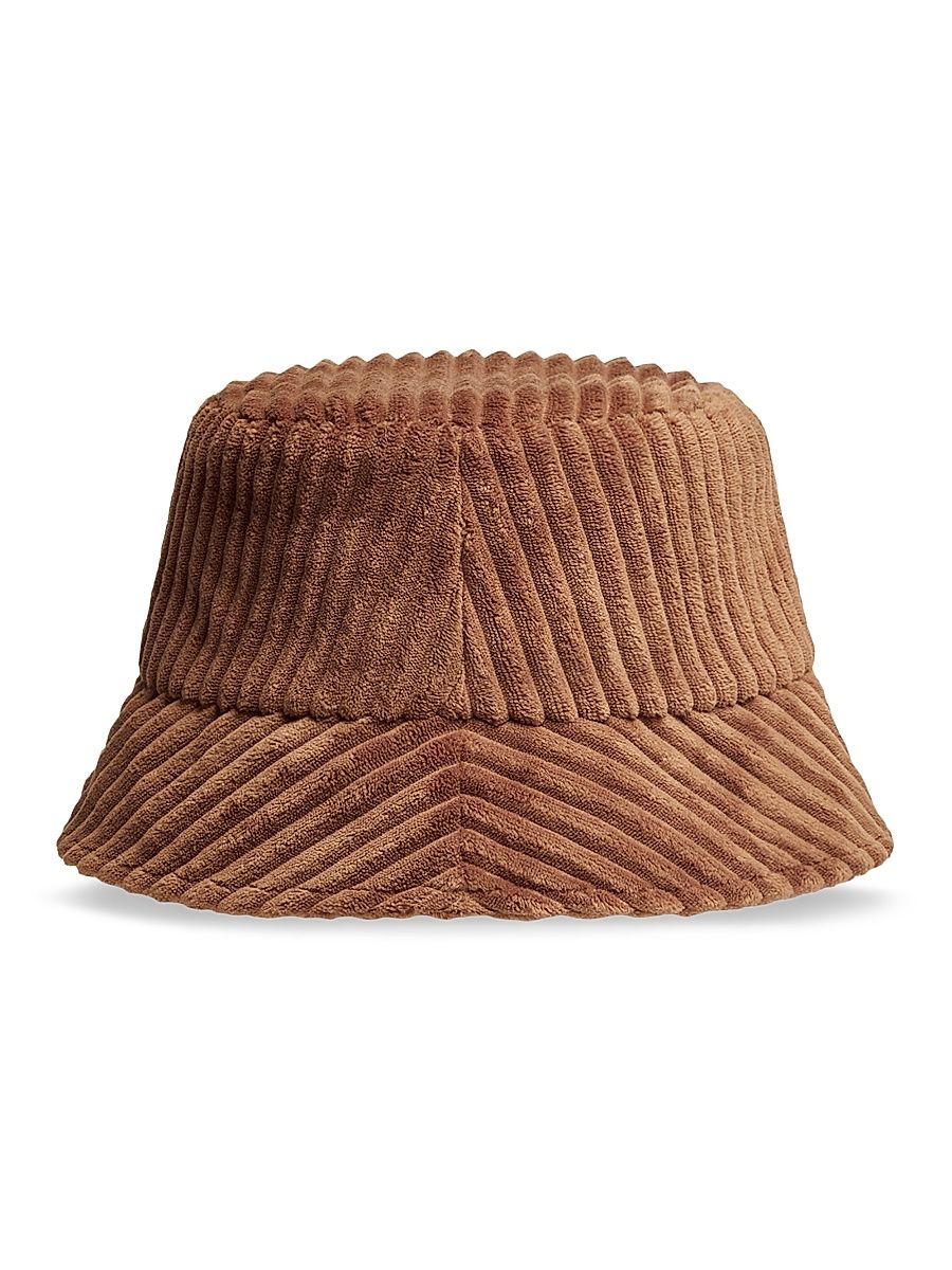 Women's Velvet Corduroy Logo Bucket Hat - Brown - Size Small