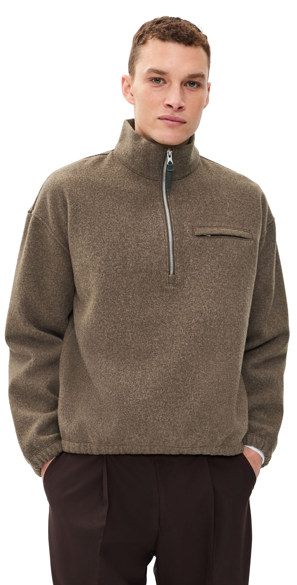 Reigning Champ Wool Fleece Ridge Half Zip Pullover Heather Brown L