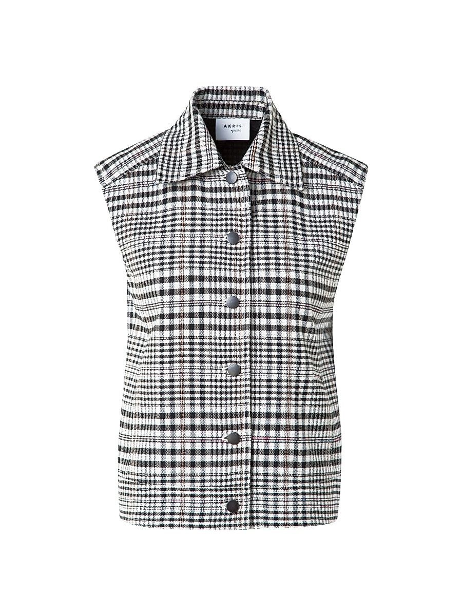 Women's Plaid Kent Collar Vest - Cream Black - Size 8