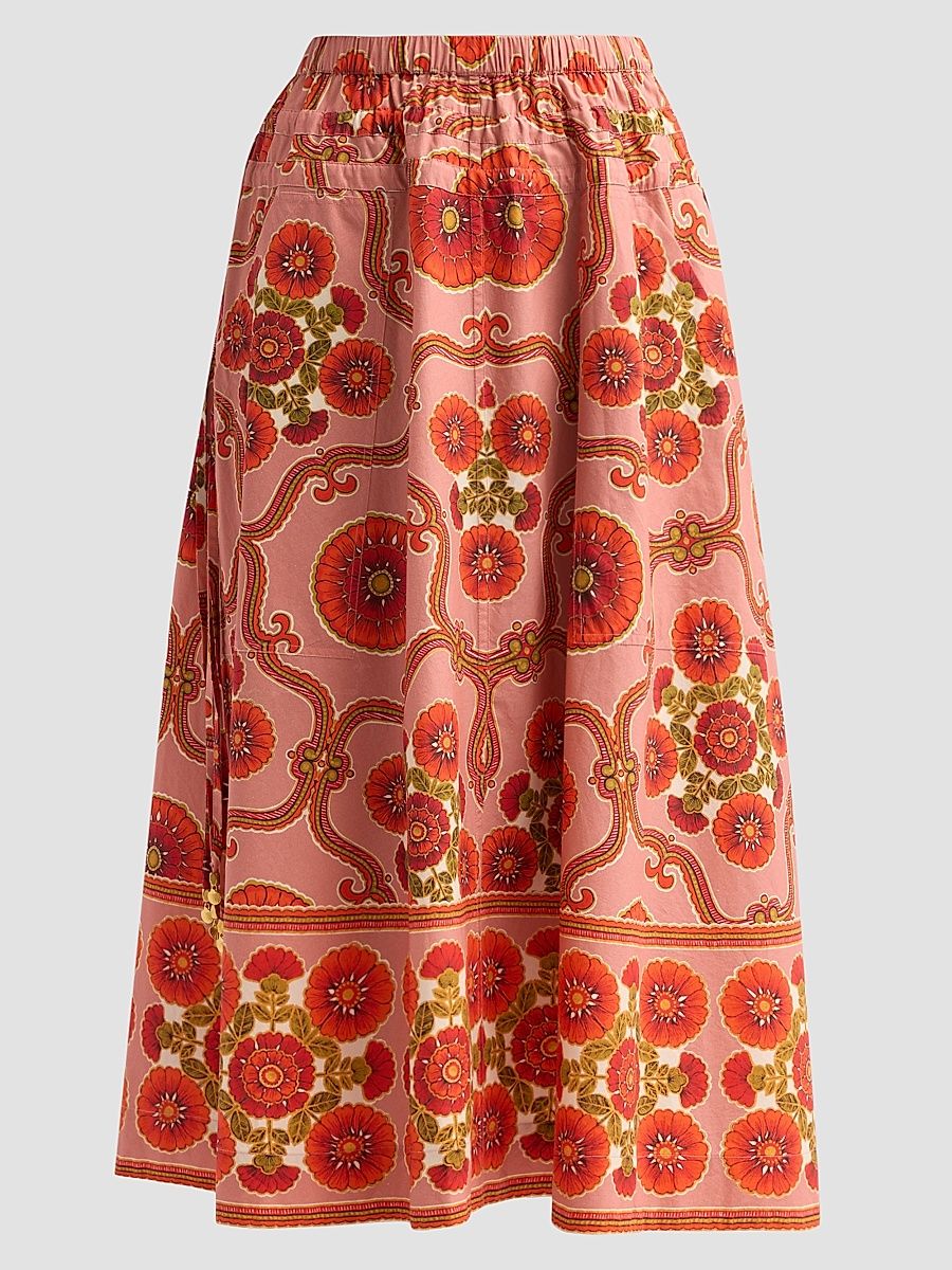Women's Meret Printed Poplin Midi Skirt - Mod Floral Brick - Size XL