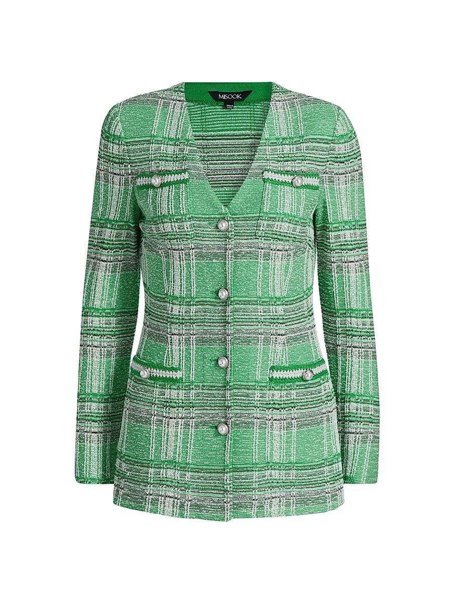 Women's Tailored Crochet Plaid Blazer - Clover Field Ivory - Size XXL