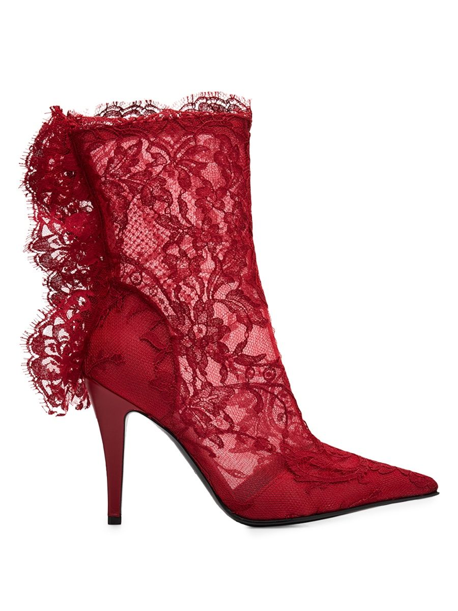 McQueen Women's 100MM Lace Mid-Calf Boots - Red Black - Size 8.5