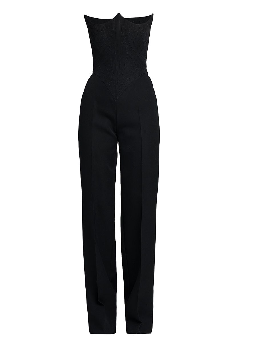 Women's Strapless Wool Corset Jumpsuit - Black - Size 6