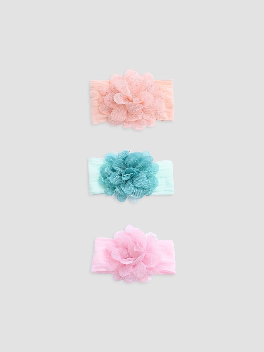 Mimi Tutu Girl's Girl's Elastic Glitter Floral Headband Set - Pink Teal Peach