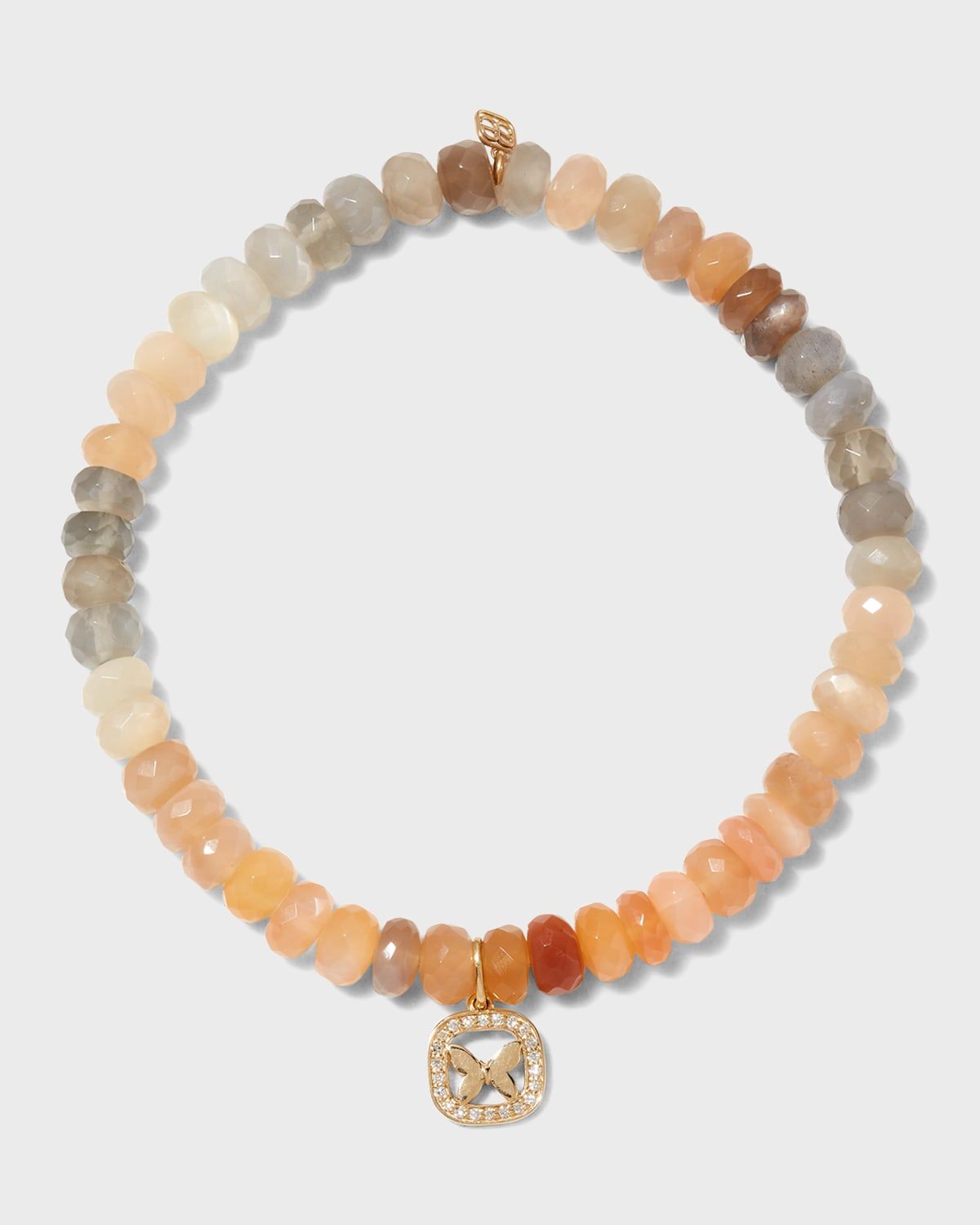 Butterfly Open Icon Charm on Multi Moonstone Faceted Rondelle Bracelet