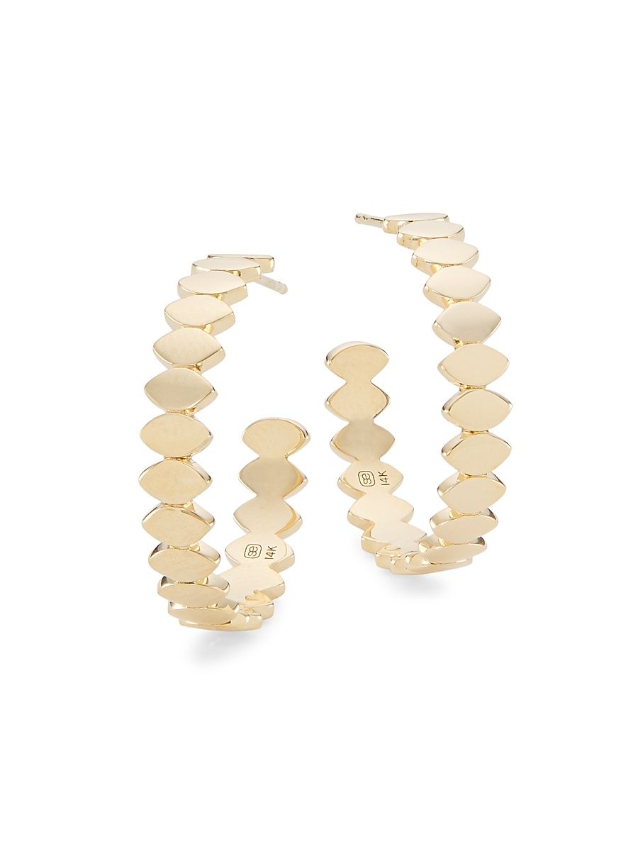 Women's Pure 14K Yellow Gold Marquise Hoop Earrings - Yellow Gold - Size Small