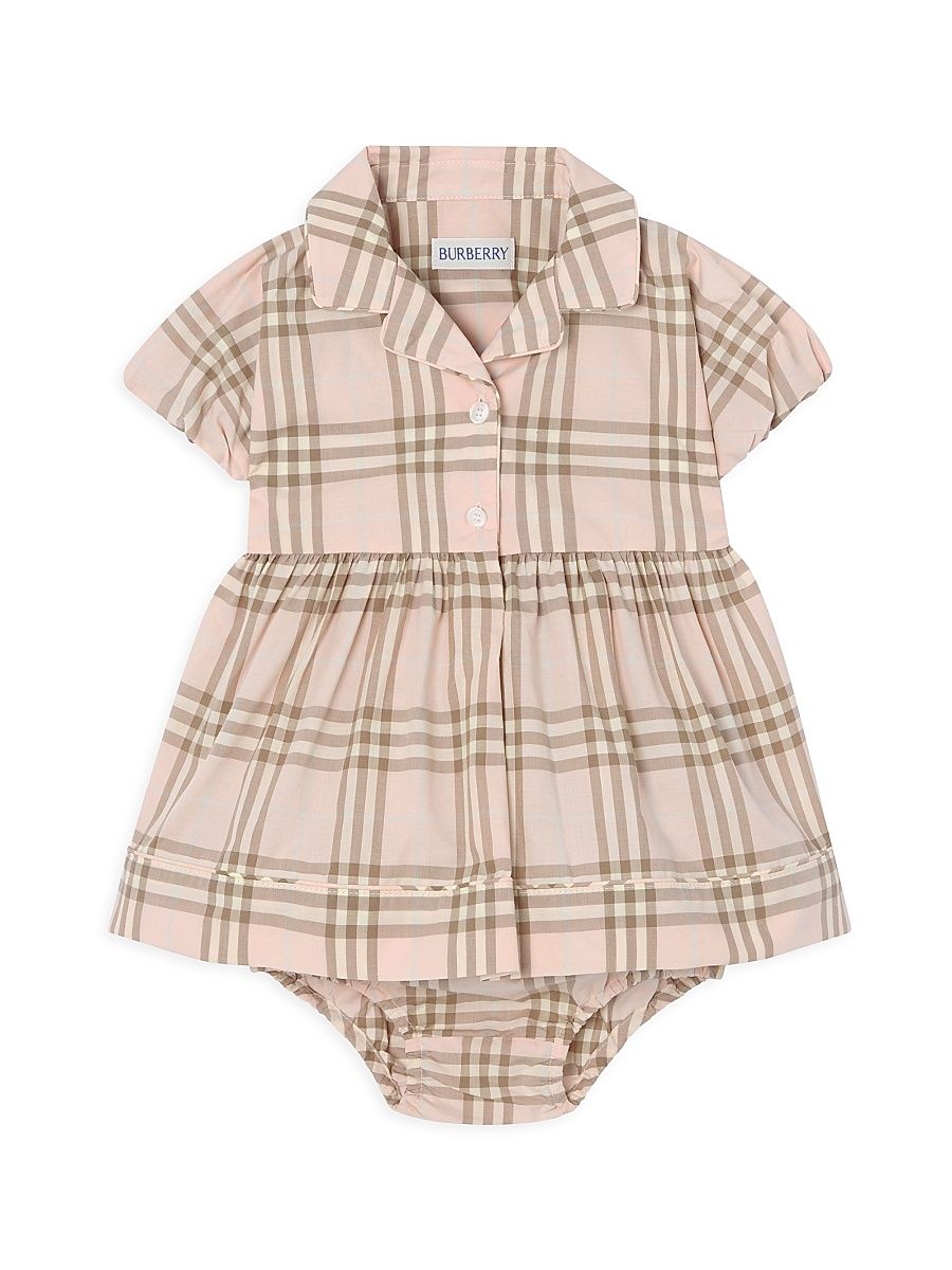 Baby Girl's Check Puff-Sleeve Dress & Bloomers Set - Archive Pink - Size 12 Months