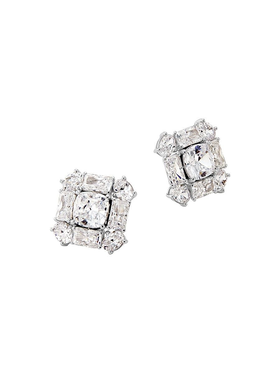 Women's Naomi Halo Sterling Silver & Cubic Zirconia Stud Earrings - Silver