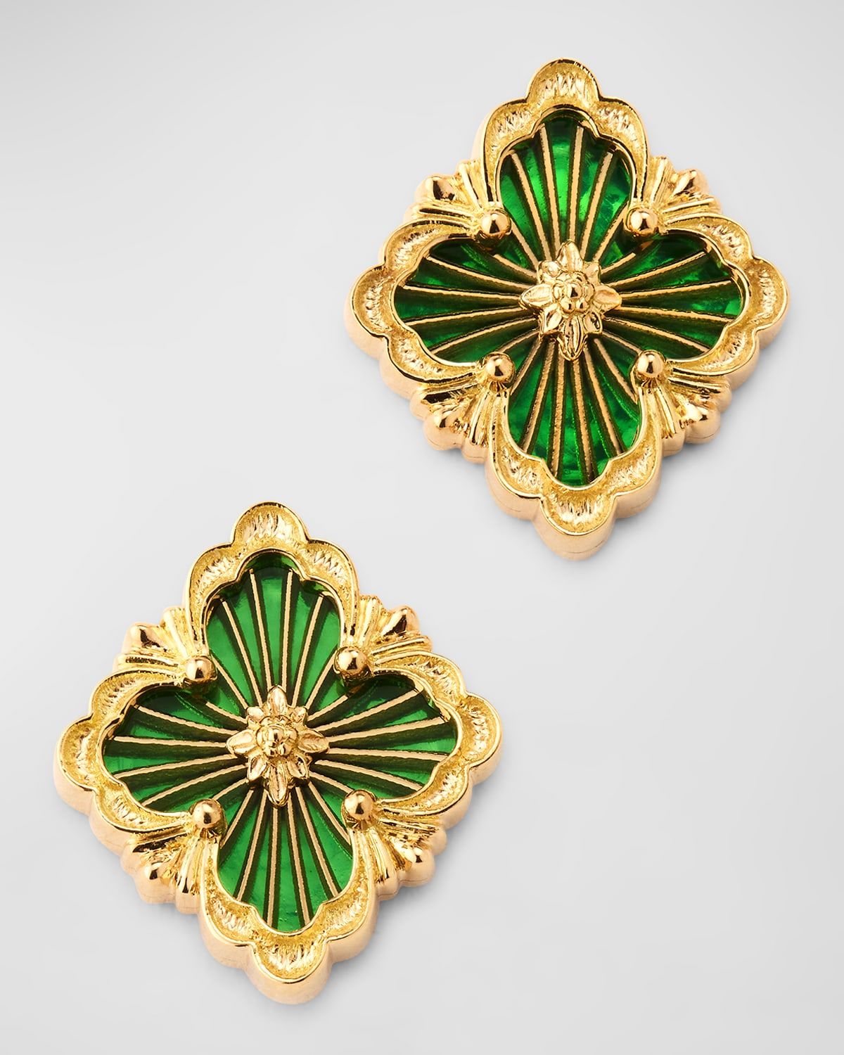 Opera Tulle Button Earrings with Green Enamel, Small