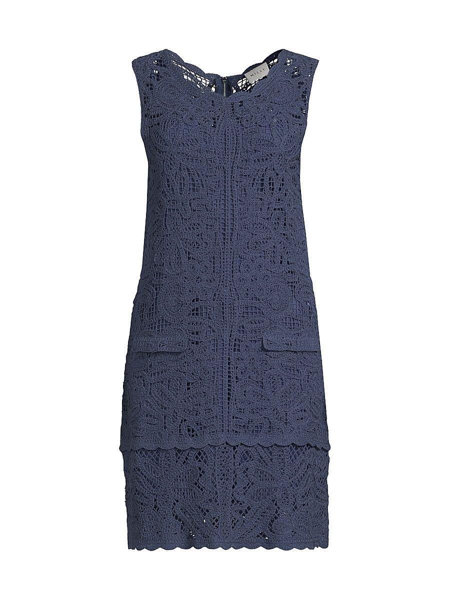 Women's Crochet Cotton Cover-Up Minidress - Navy - Size Large