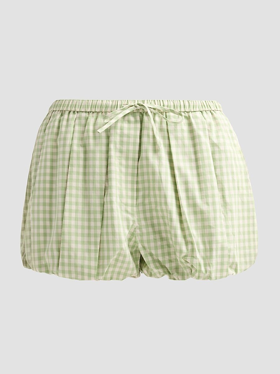 Women's Gingham Bubble Shorts - Lime Gingham - Size XS