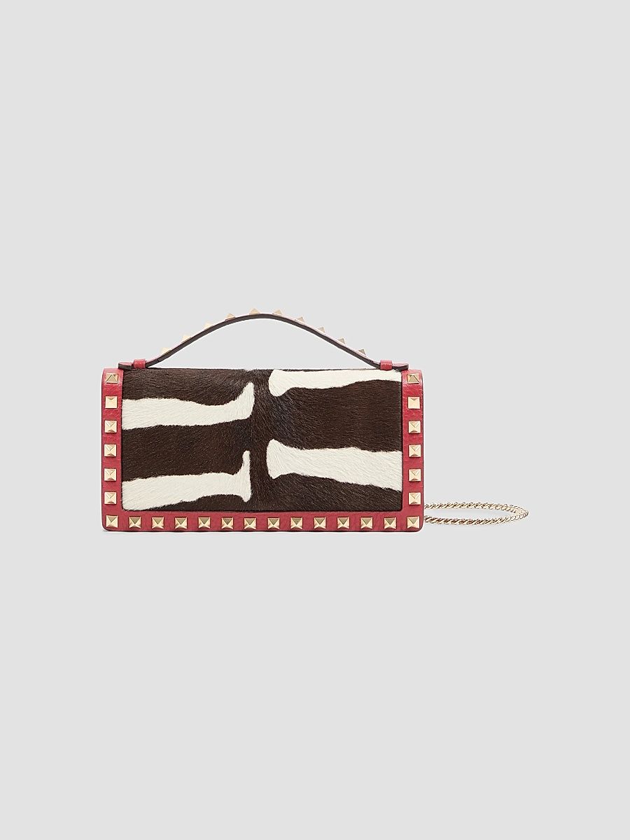 Valentino Women's Rockstud Wallet with Chain in Pony Effect Calfskin - White Red