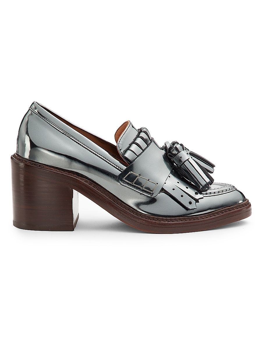 Women's Fiona 70MM Tasseled Metallic Leather Loafers - Medium Grey - Size 10