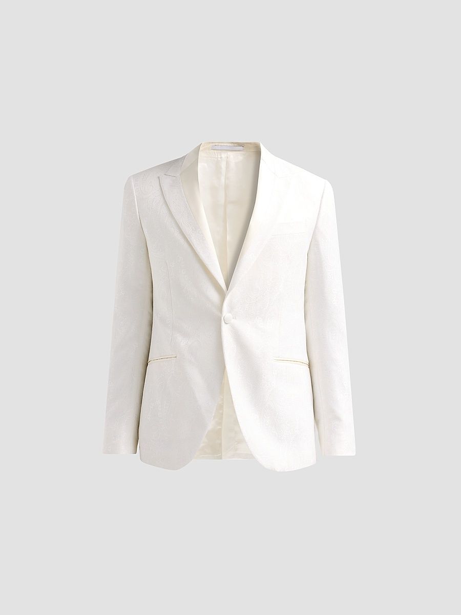 Men's Tonal Paisley Wool-Blend Dinner Jacket - Bianco - Size 48