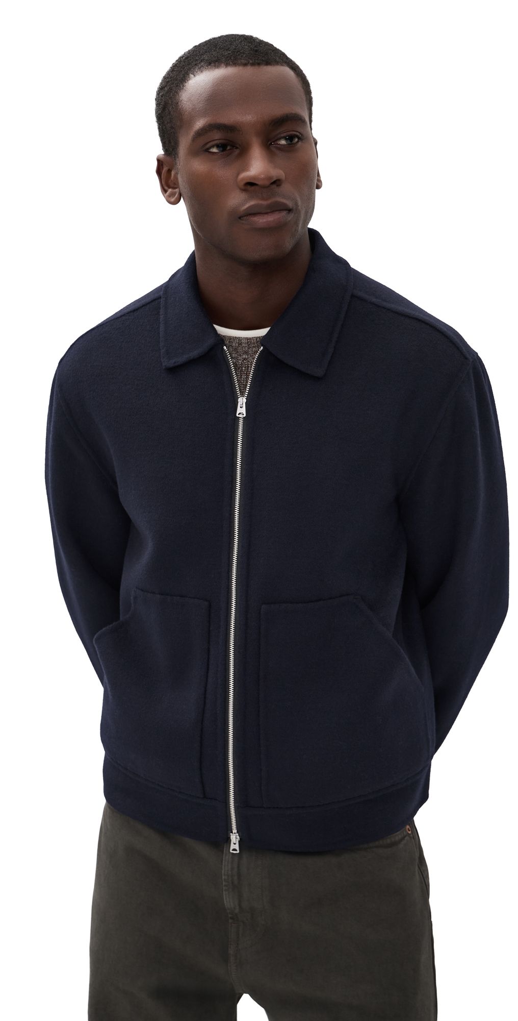 Madewell Solid Unlined Wool Zip Jacket Navy XXL