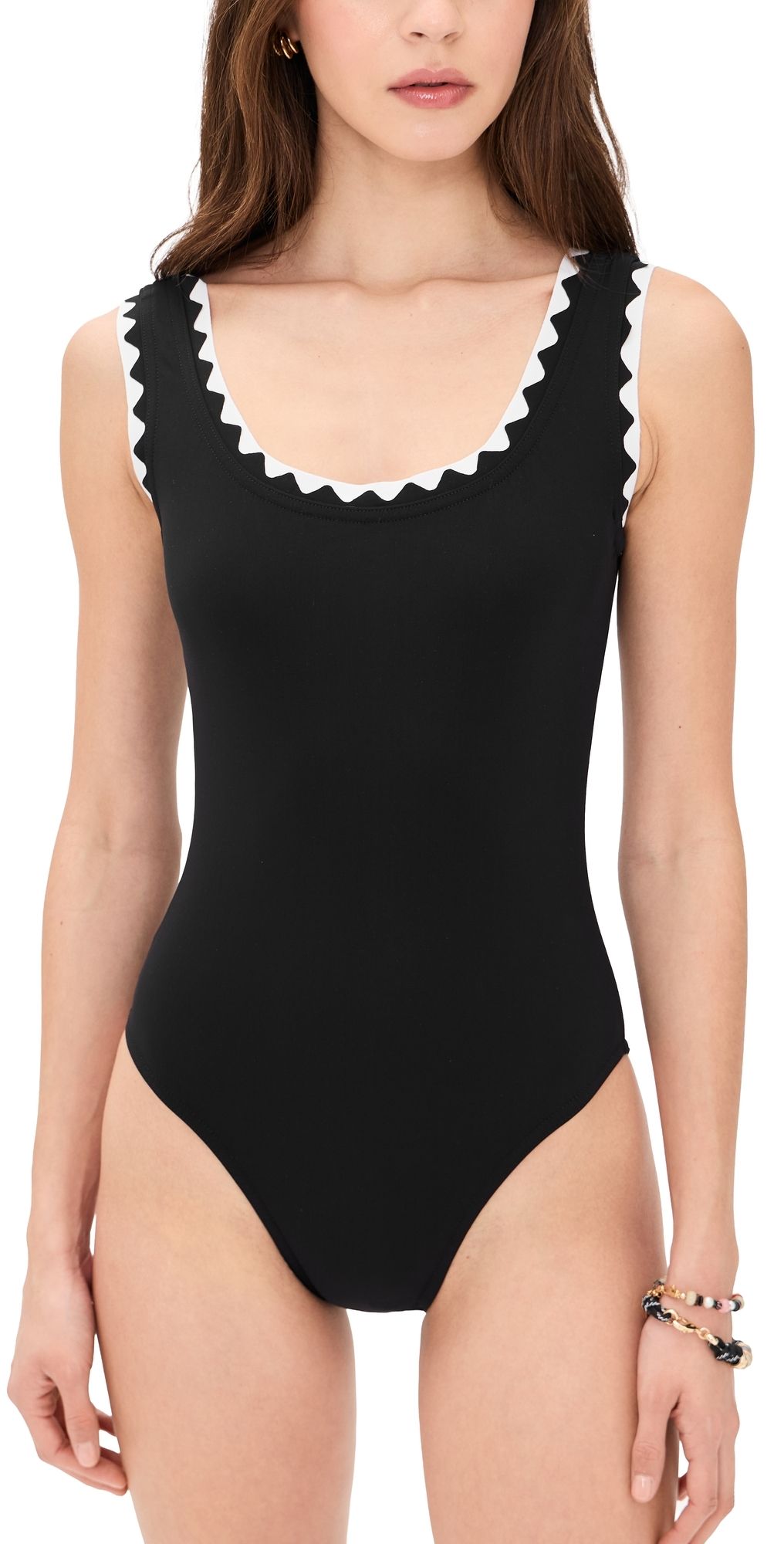 Karla Colletto Lia Round Neck Silent Underwire Tank One Piece Black / White 14