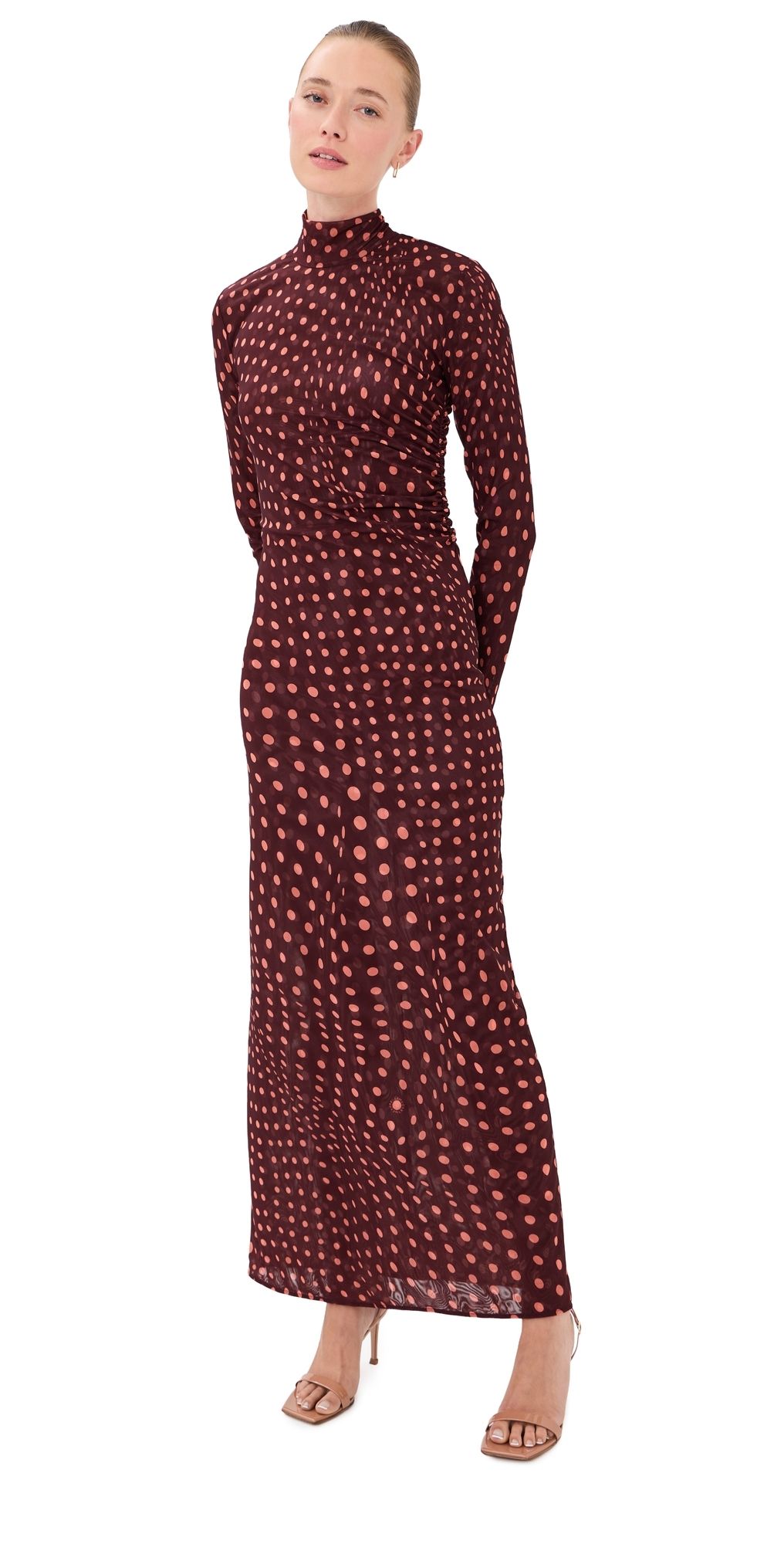 Stella McCartney Polka Dot Mesh Long Dress Burgundy/Pink XS