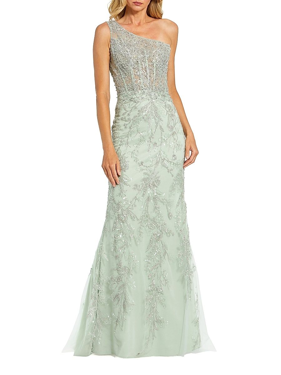 Women's Embellished One-Shoulder Gown - Lilac - Size 12