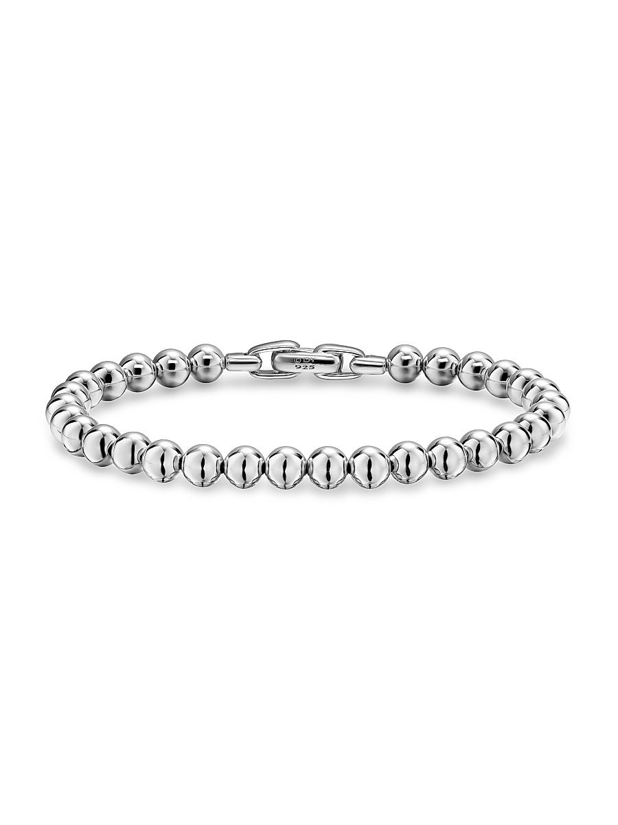 Men's Spiritual Beads Metal Bead Bracelet in Sterling Silver, 6MM - Silver - Size Medium
