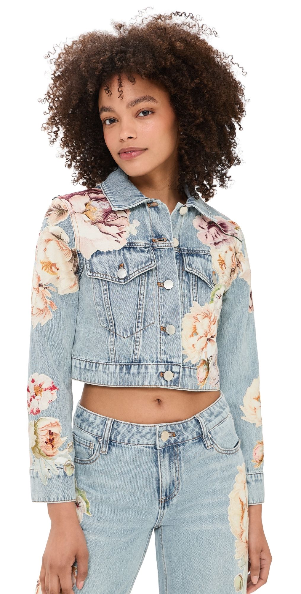 ALICE + OLIVIA Chloe Applique Denim Jacket Sierra Vintage Multi XS