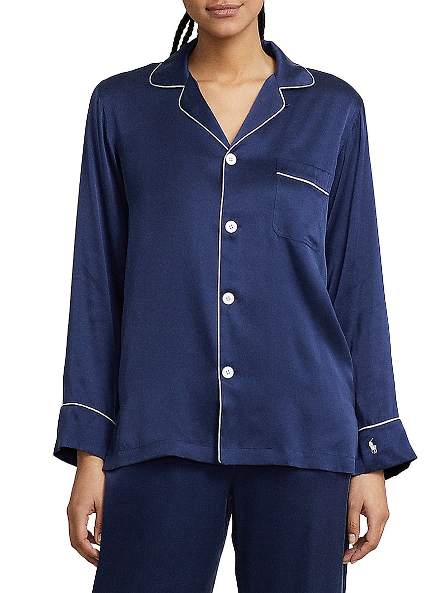 Women's Heritage Silk Laurel 2-Piece Stretch Silk Pajama Set - Navy - Size Small