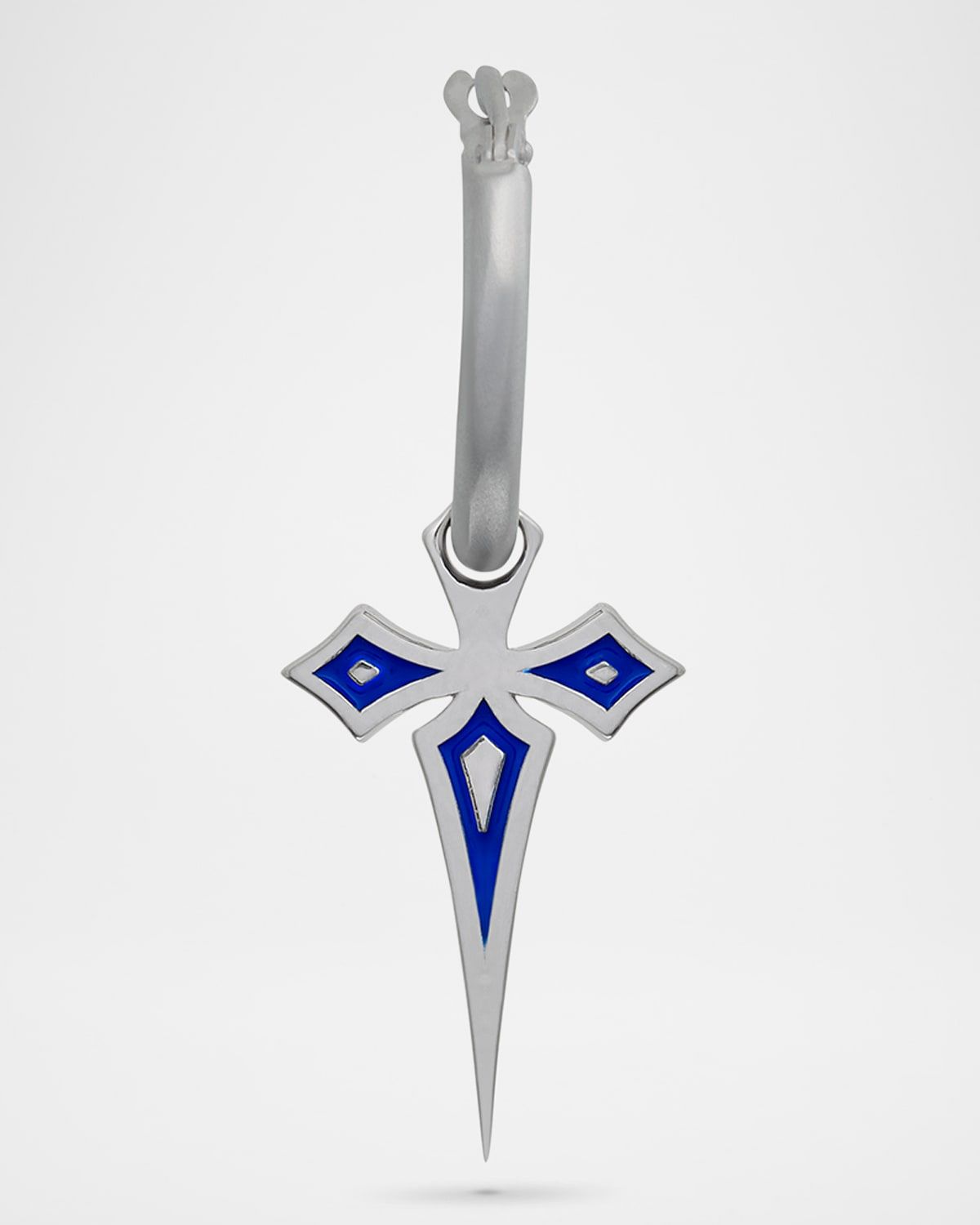 Men & apos;s The Cross Gothic Style Mono Blue Enamel Matte Sterling Silver Earring, Single