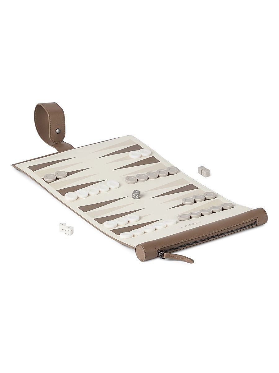 Calfskin and Krion Portable Backgammon Set - Milk