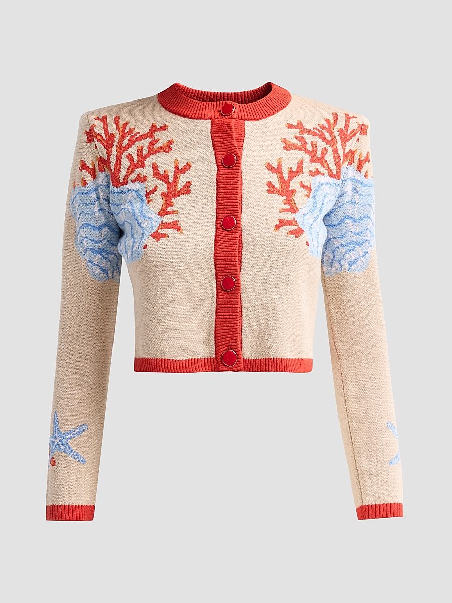 Women's Aralyn Coral Seashell Knit Cardigan - Sand Multi - Size Large