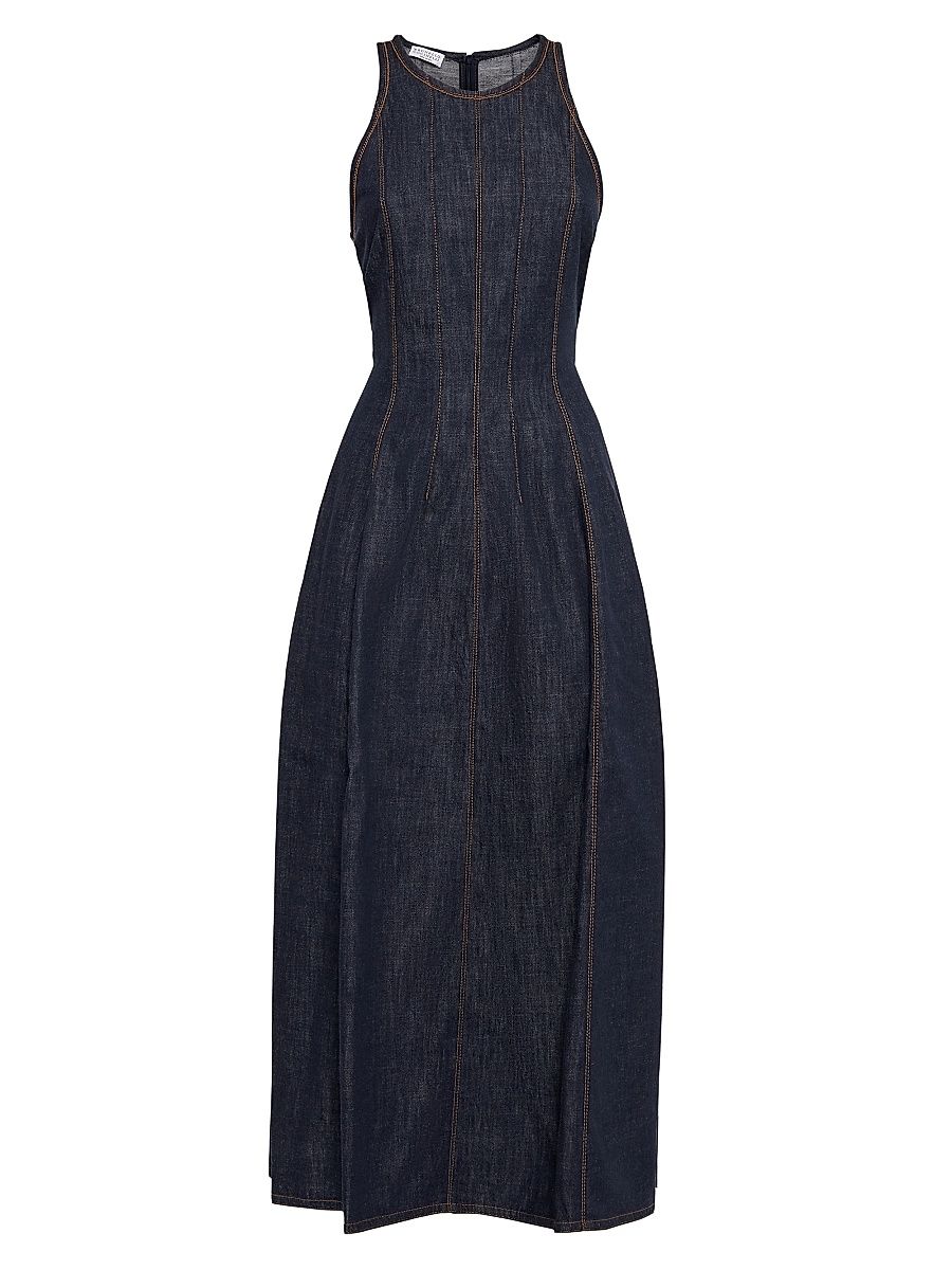 Women's Lightweight Wet Effect Denim Dress with Shiny Trims - Denim - Size 20