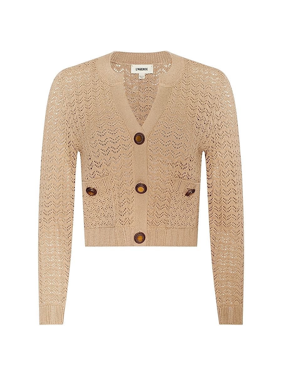 Women's Orla Pointelle-Knit Crop Cardigan - Light Cappuccino Gold - Size Large