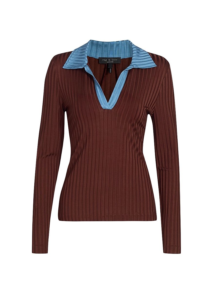 Women's Natalia Colorblock Polo Shirt - Chocolate Brown - Size Large