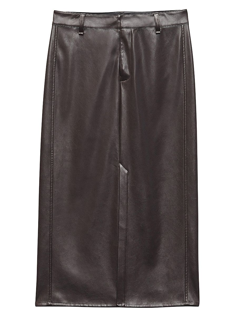 Women's Rayne Faux Leather Midi-Skirt - Dark Brown - Size 30