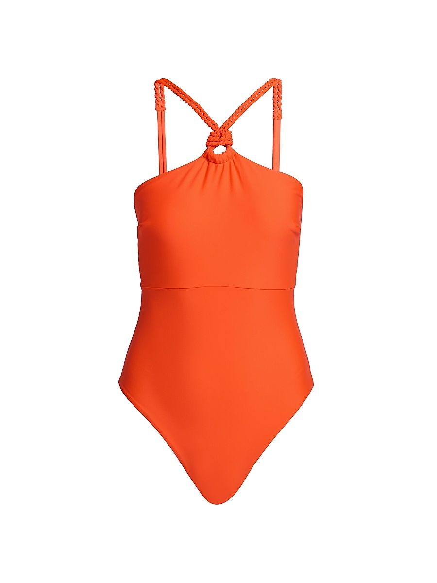 Women's Contrasting Rope One-Piece Swimsuit - Orange - Size Large