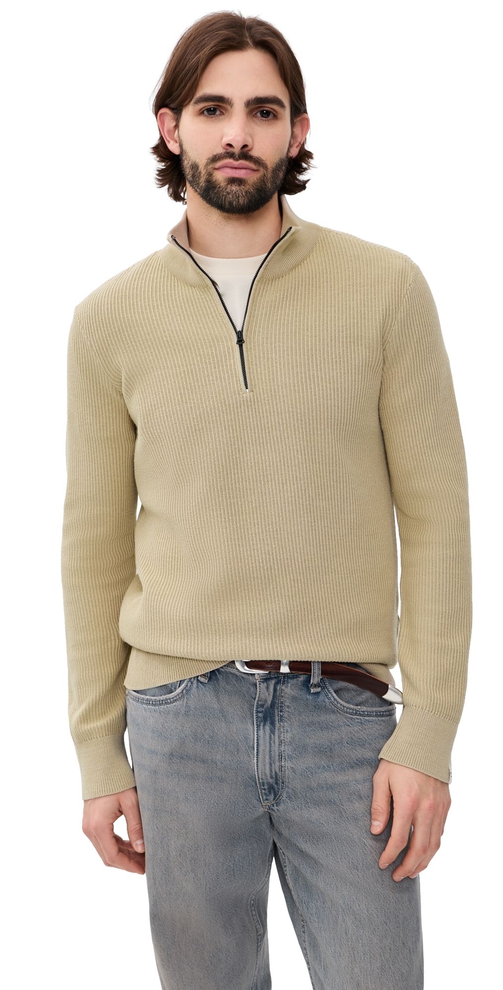 rag & bone Caden Washed Quarter Zip Pullover Taupe XL
