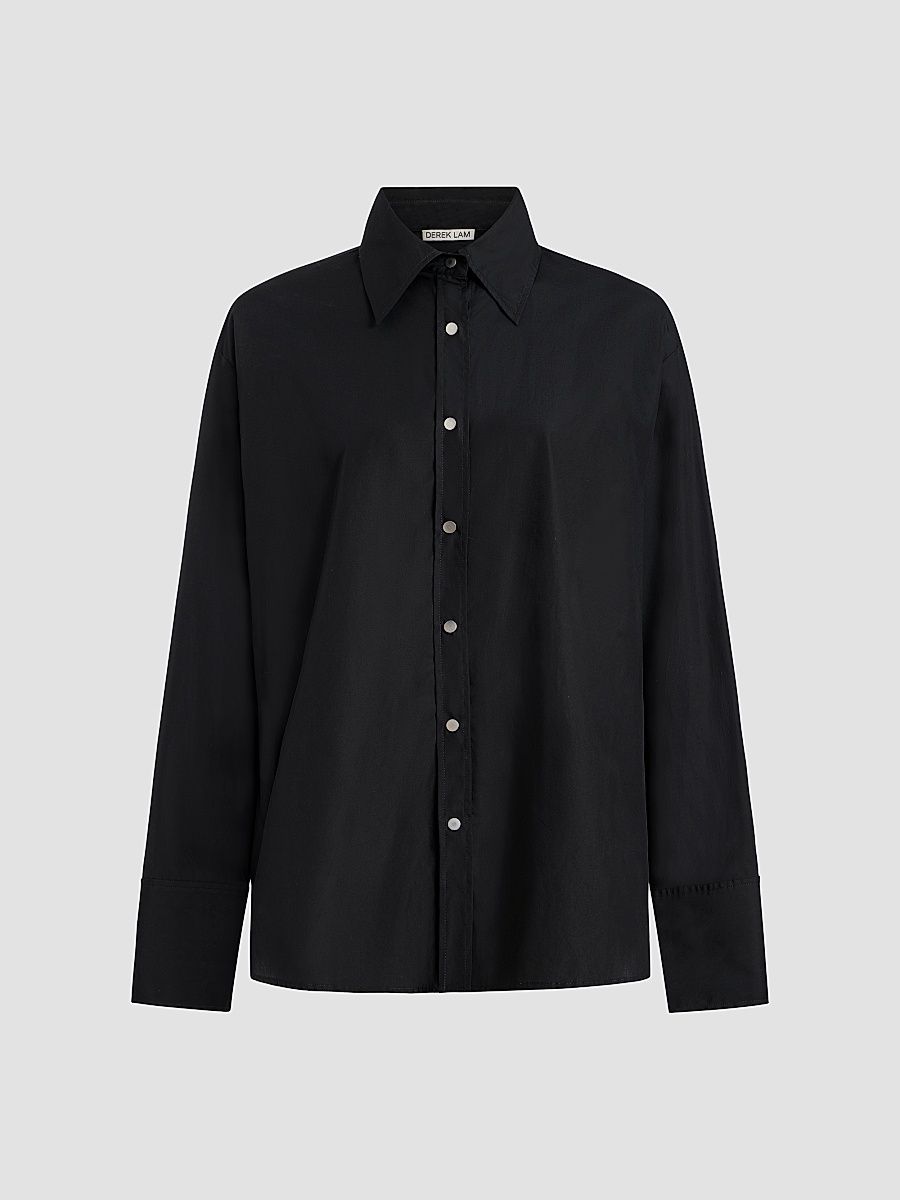 Derek Lam 10 Crosby Women's Carine Snap-Detail Cotton Poplin Shirt - Black - Size Medium