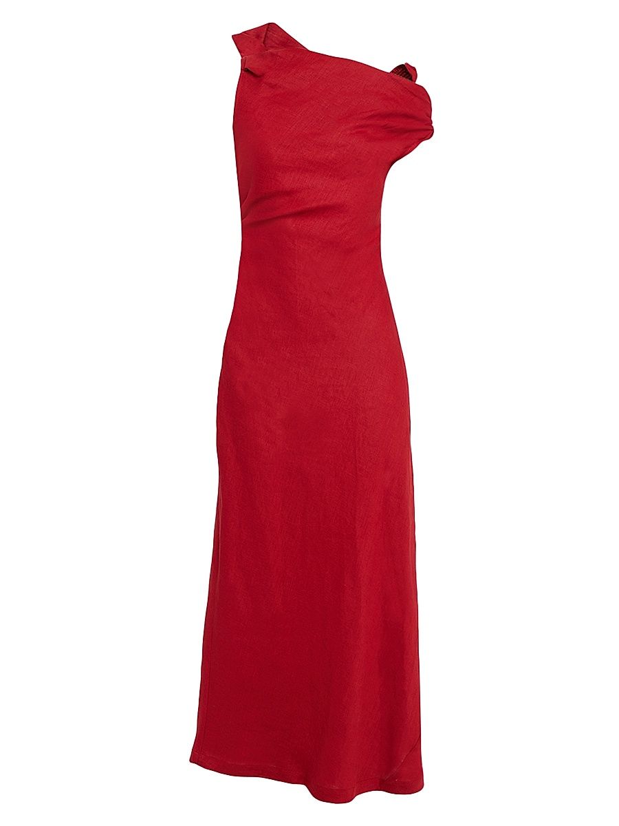 Women's Suis Asymmetric Linen Midi-Dress - Red - Size Medium