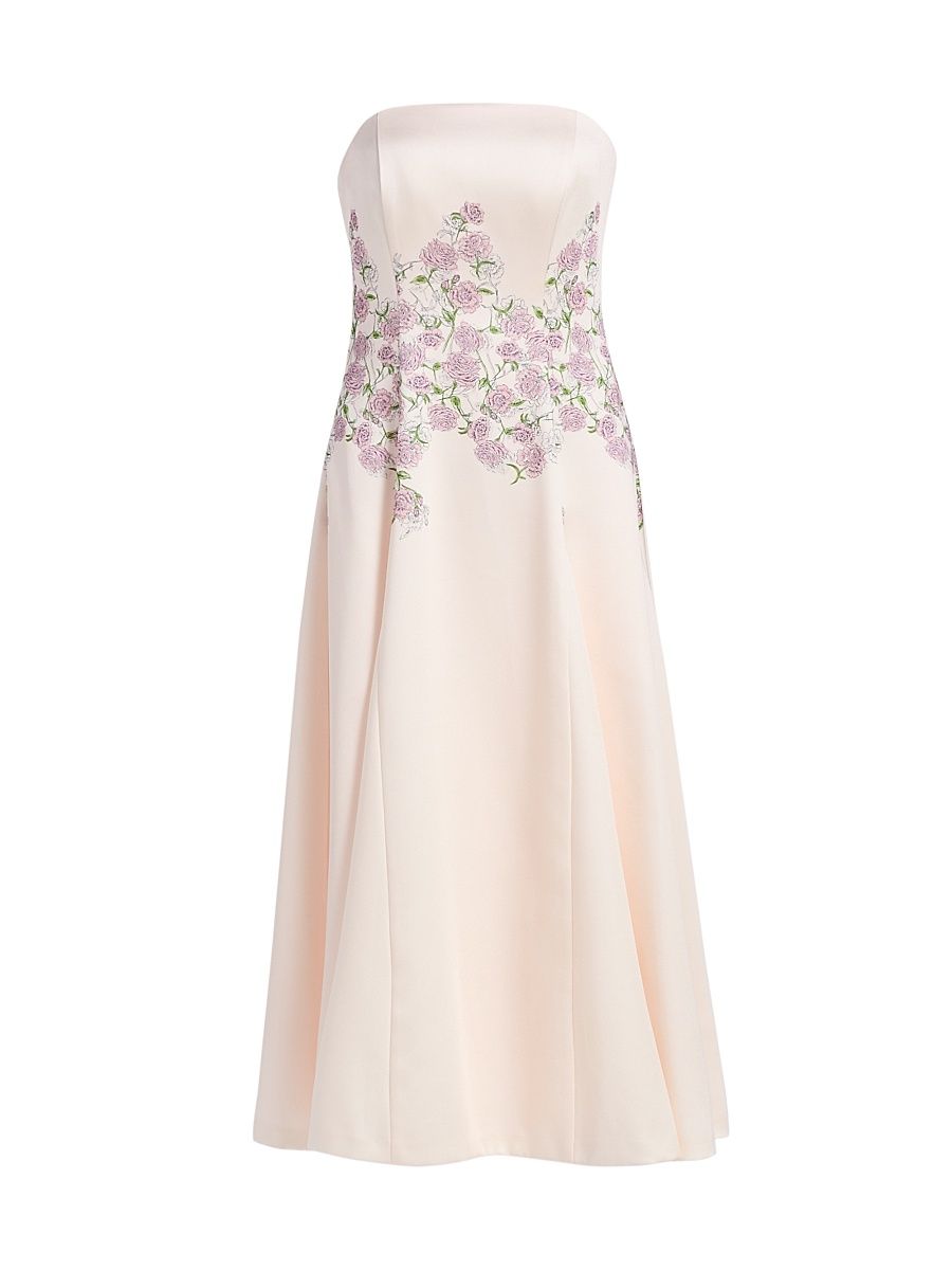 Women's Tabitha Floral Tea-Length Strapless Cocktail Dress - Delicate Pink - Size 18